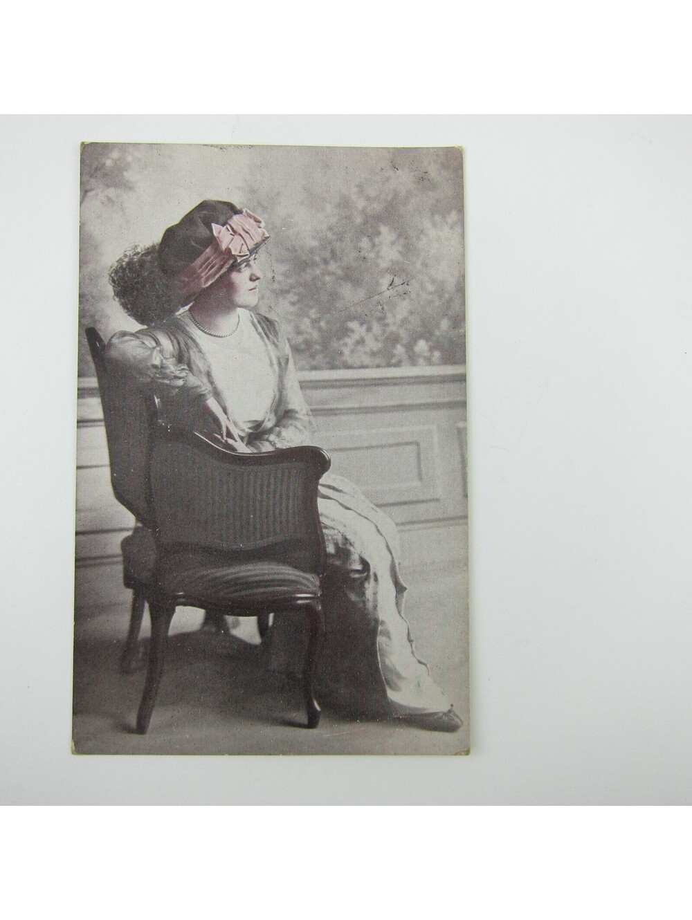 Postcard Real People Tinted Photo Advertising Woman Sits Chair Antique 1913